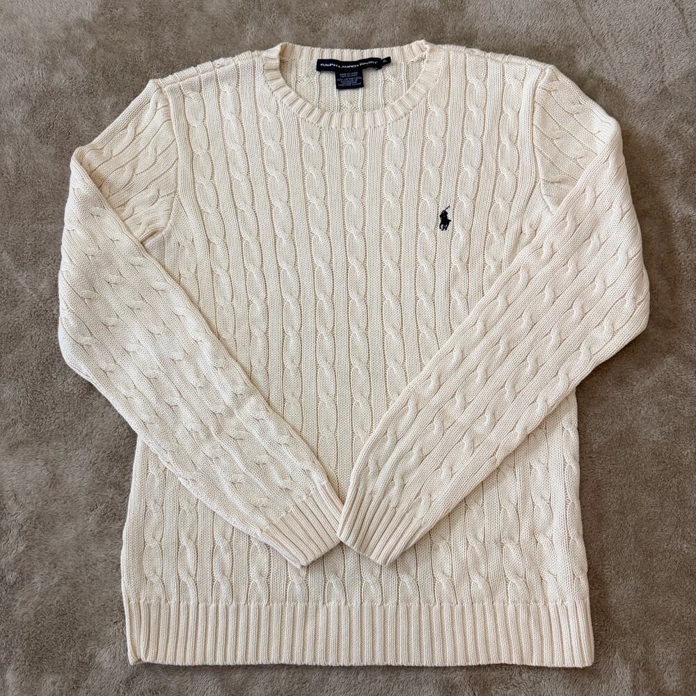 Polo Ralph Lauren Sport Women's Cable Knit Crewneck Sweater Cream XL